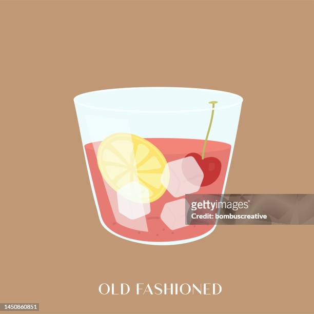cocktail old fashioned - coconut water stock illustrations
