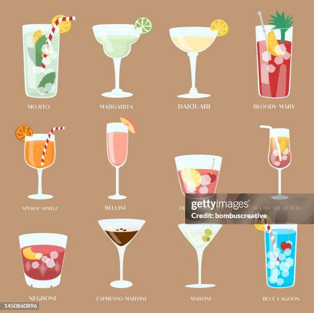 ilustraciones, imágenes clip art, dibujos animados e iconos de stock de juego de cóctel - margarita cóctel