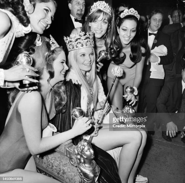 Eva Rueber-Staier celebrates being crowned Miss World in London. Left to right: Pamela Patricia Lord , Gail Renshaw , Eva Rueber-Staier , Christa...