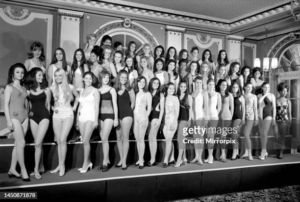 Miss World 1969. Back row Kjersti Jortun , Feliza Teresa Miro , Sylvia Labonte , Linda Meryl Collett , Ing-Marie Ahlin , Zohra Tabania , Sermin...