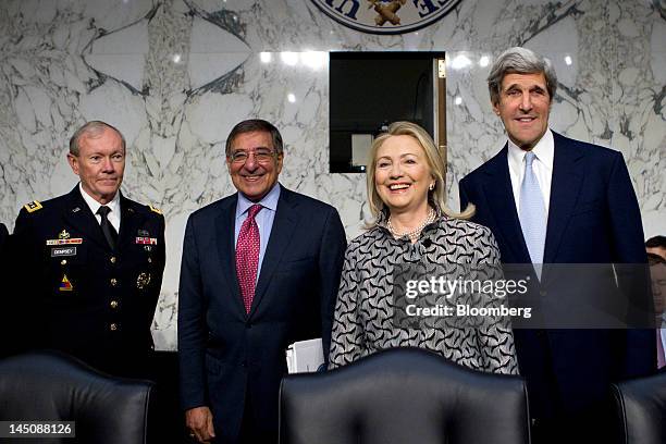 Martin Dempsey, chairman of the Joint Chiefs of Staff, left to right, Leon Panetta, U.S. Secretary of defense, Hillary Clinton, U.S. Secretary of...