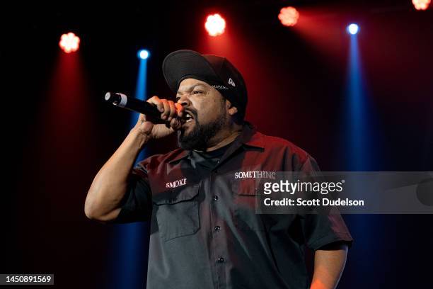Rapper Ice Cube, founding member of N.W.A and Westside Connection, performs onstage during the High Hopes Concert Series produced by Bobby Dee...
