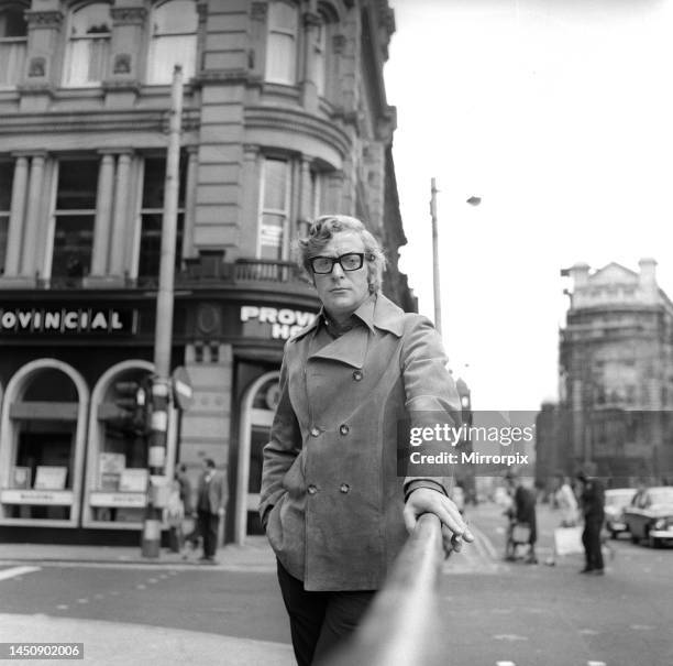 Michael Caine on Westgate Road, Newcastle, during the filming of Get Carter. 27th July 1970.