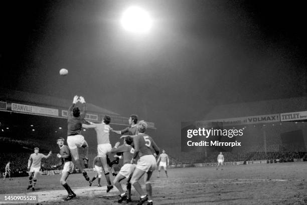 English League Cup Semi-Final 1st leg. Manchester United 1 Manchester City 2. Wednesday 3 December 1969. Manchester City centre-half Tommy Booth...