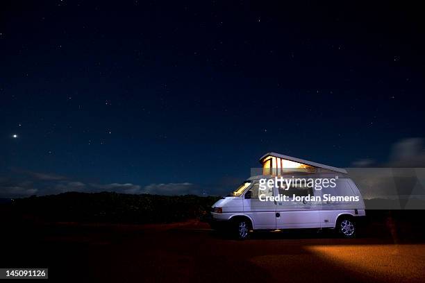 People camping in a van.