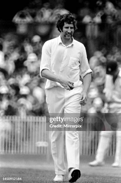 Australian cricketeer, Dennis Lillee in action during the third Ashes test match against England in Melbourne, Australia. December 1974.