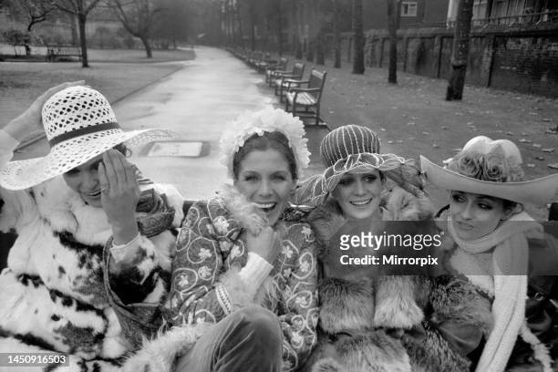 The Millinery Institute of Great Britain presented their spring and summer '70' collection in Baker Street. Taken in a nearby park, Sheena in Vanity...