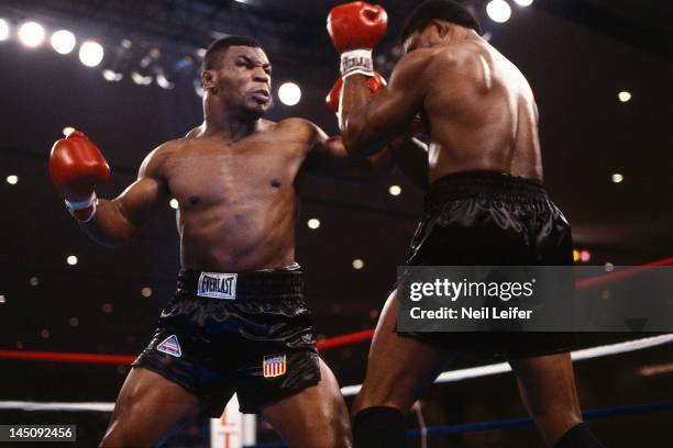 Heavyweight Title: Mike Tyson in action, throwing punch vs Trevor Berbick during fight at Hilton Hotel. Las Vegas, NV CREDIT: Neil Leifer