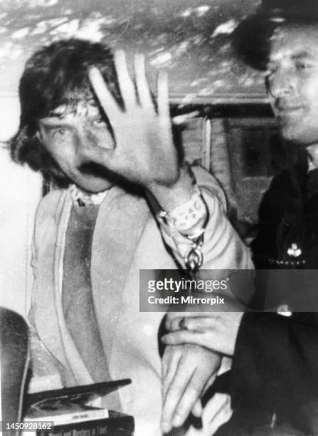 Mick Jagger on his way from court in Chichester to Lewes Jail. 28th June 1967.