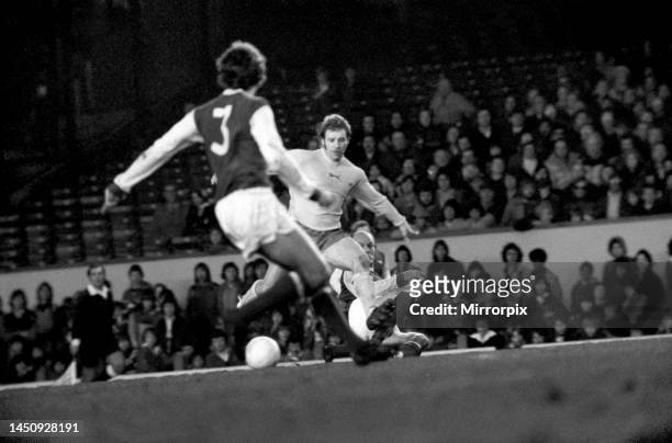 Action from the Arsenal v Carlisle United Division One match at Highbury. The final score was a two one victory to Arsenal. January 1975.