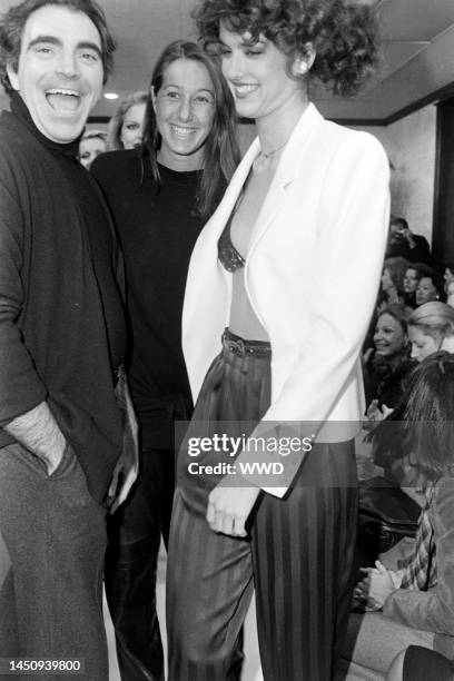 Designers Donna Karan and Louis Dell'Olio with model Janice Dickinson