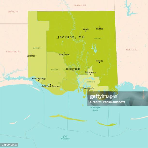 ms jackson county vector map green - ocean springs mississippi stock illustrations