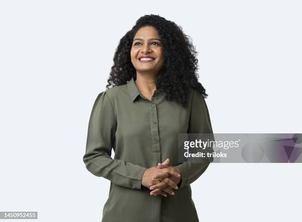 portrait of woman - portrait white background confidence stockfoto's en -beelden