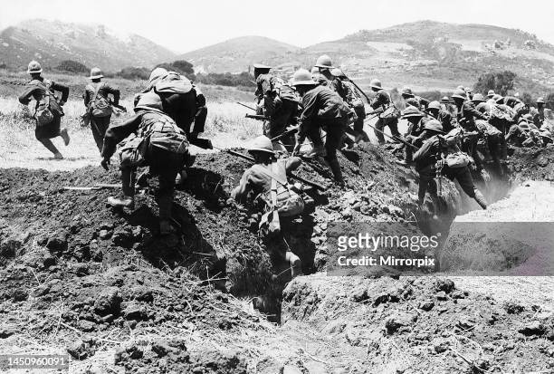Charge by Naval Division on the Gallipoli Peninsula during World War One. July 1915.