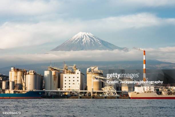 mt fuji and tagonoura bay, fuji city, shizuoka prefecture - shizuoka prefecture stock pictures, royalty-free photos & images