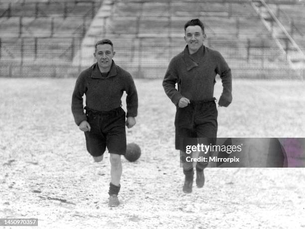 Bradford City FC training session in the snow. Davis and McLean. 11th February 1930.