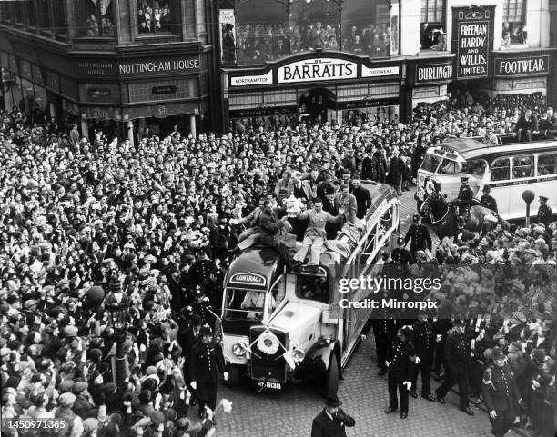 The Preston North End team arrive home in an open top bus, parading the FA Cup trophy to the thousands of fans who lined the streets to celebrate....