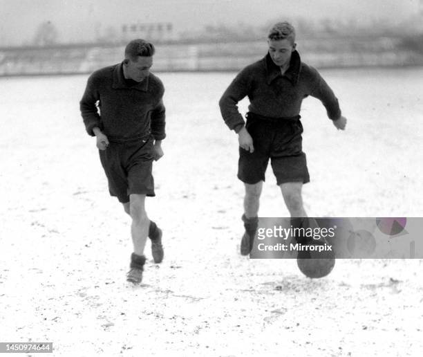 Bradford City FC training in the snow. Taylor and Dickinson. 11th February 1930.