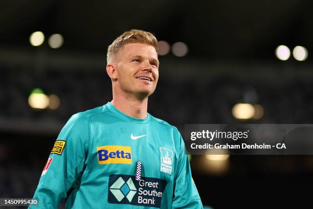 Sam Billings of the Heat looks on during the Men's Big Bash League match between the Melbourne Renegades and the Brisbane Heat at GMHBA Stadium on...