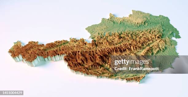 austria mapa topográfico 3d ver color aislado - austria fotografías e imágenes de stock