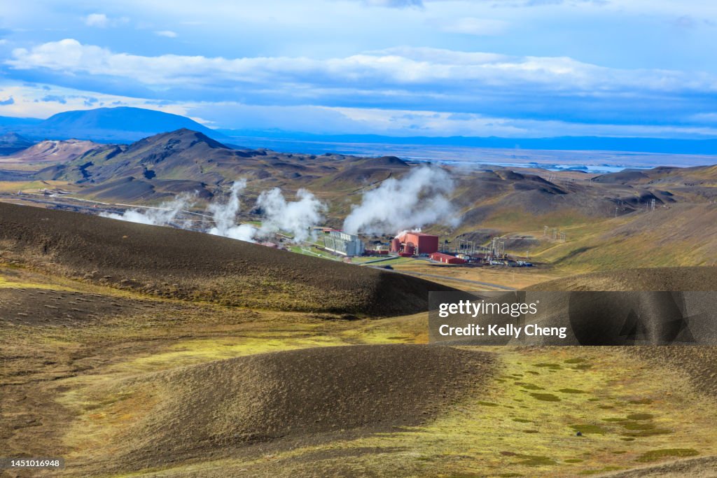 View of geothermal power station near Krafla