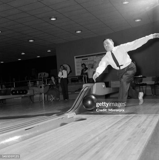 Man bowling at Top Rank Bowl, Streatham. 9th February 1962.