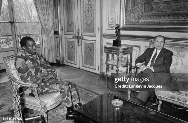 Thomas Sankara and Francois Mitterrand at the Elysee Palace on February 5th, 1986 in Paris,France .