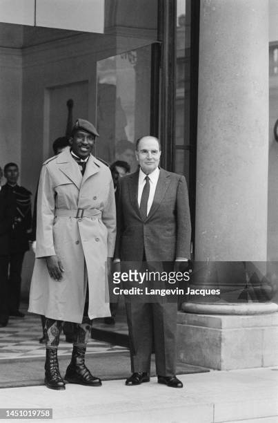Thomas Sankara and Francois Mitterrand at the Elysee Palace on February 5th, 1986 in Paris,France .