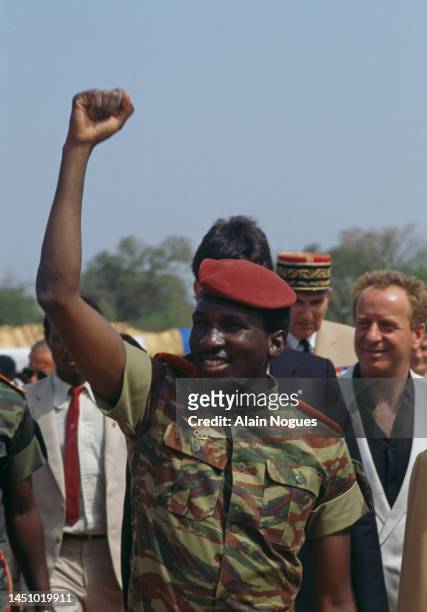 Thomas Sankara, President of Burkina Faso, during the visit of French President Francois Mitterrand on November 17, 1986 in Ouagadougou, Burkina Faso.