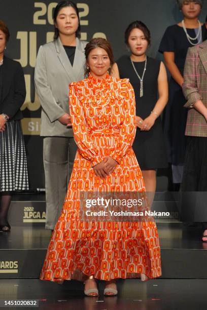 Kotone Hori of Japan smiles during the JLPGA Awards on December 21, 2022 in Tokyo, Japan.