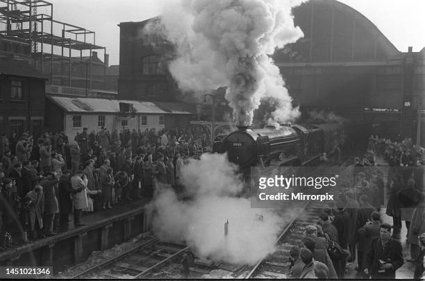 At the other end of its revenue-earning mainline career, Flying Scotsman makes its final exit from King's Cross for British Railways in 1963, having...