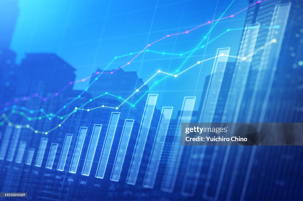 Business chart and reflection buildings