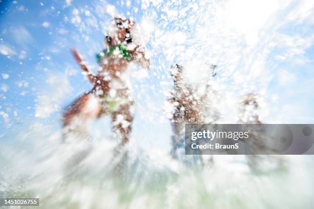 running through sea! - droplet sea summer stockfoto's en -beelden