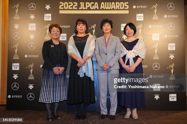 Midori Wakaura, Mieko Nomura, Akane Oshiro and Kaori Yamamoto of Japan pose during the JLPGA Awards on December 21, 2022 in Tokyo, Japan.