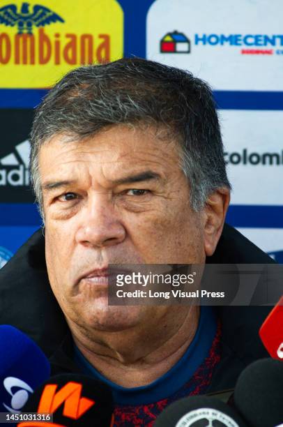 Team manager Nelson Abadia speaks with the media during Colombia's womens team preparations in Bogota, Colombia for the 2023 Australia's Womens World...