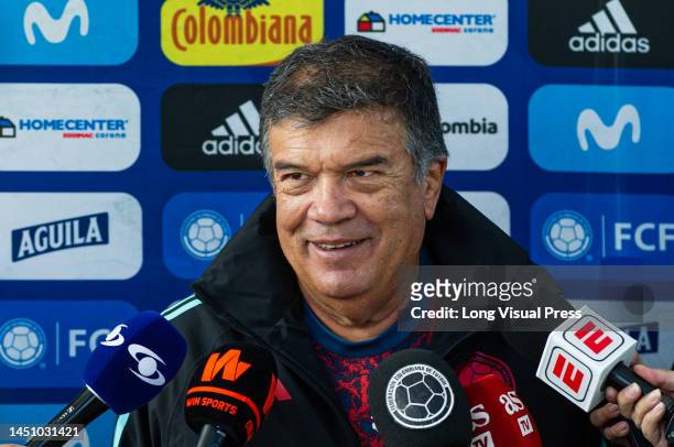 Team manager Nelson Abadia speaks with the media during Colombia's womens team preparations in Bogota, Colombia for the 2023 Australia's Womens World...