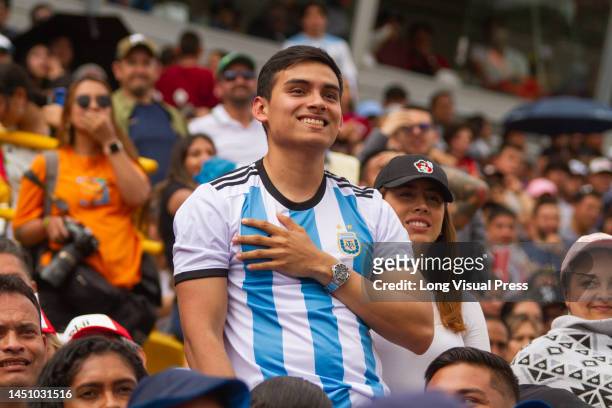Argentinian fans react during the live transmission of the FIFA World Cup Qatar final between Argentina and France in Bogota, Colombia, December 18,...