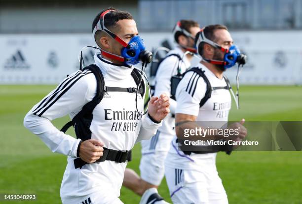 Lucas Vázquez, player of Real Madrid, is training with his teammates at Valdebebas training ground on December 21, 2022 in Madrid, Spain.