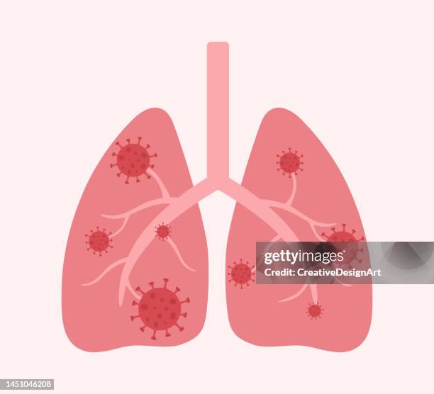 human lung with virus cells. lung infection concept - respiratory disease stock illustrations