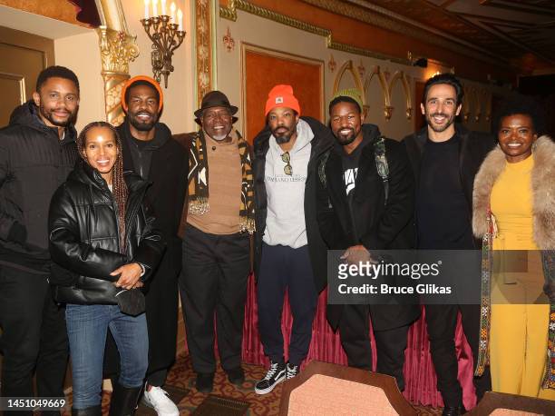 Nnamdi Asomugha, Kerry Washington, Yahya Abdul-Mateen II, Chuck Cooper, Rob Demery, Corey Hawkins, Amir Arison, LaChanze pose backstage at the hit...