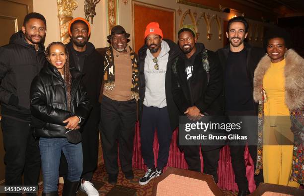 Nnamdi Asomugha, Kerry Washington, Yahya Abdul-Mateen II, Chuck Cooper, Rob Demery, Corey Hawkins, Amir Arison, LaChanze pose backstage at the hit...