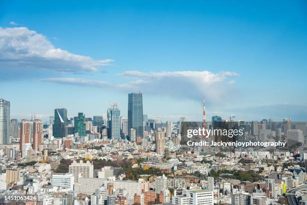 aerial view of tokyo skyline - japan city stock pictures, royalty-free photos & images