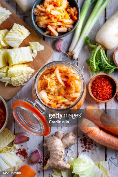 kimchee maison et bocal en verre - marinated stock photos et images de collection