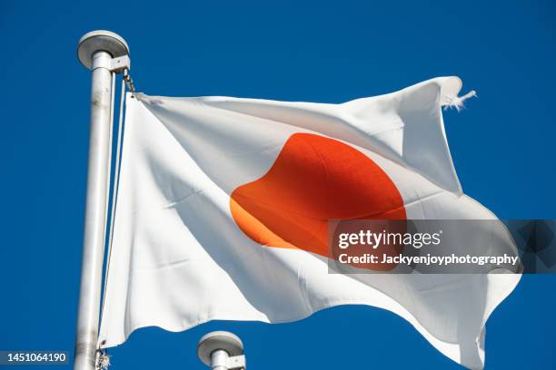 japanese flag against clear sky - japan flag stock pictures, royalty-free photos & images
