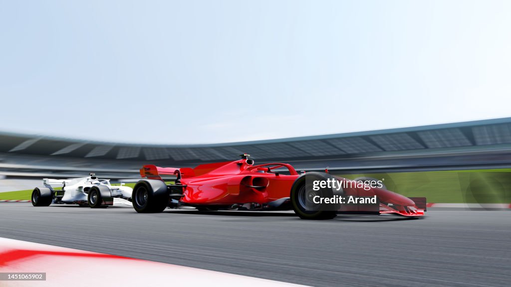 Red Racing Car On Track Red Race Car Leading On A Race Track High-Res Stock Photo - Getty Images