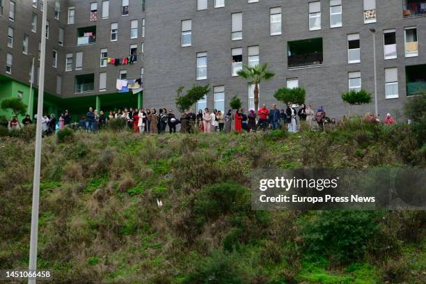 Dozens of people in the vicinity of the Muslim cemetery Sidi Embarek, where the eight-year-old boy was buried on December 21 in Ceuta, Spain. The...