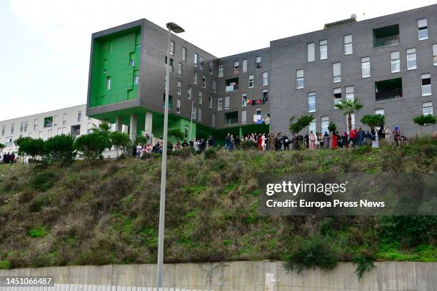 Dozens of people in the vicinity of the Muslim cemetery Sidi Embarek, where the eight-year-old boy was buried on December 21 in Ceuta, Spain. The...