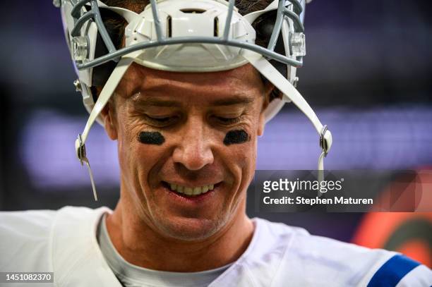Matt Ryan of the Indianapolis Colts warms up before the game against the Minnesota Vikings at U.S. Bank Stadium on December 17, 2022 in Minneapolis,...