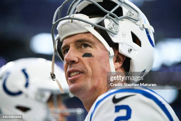 Matt Ryan of the Indianapolis Colts warms up before the game against the Minnesota Vikings at U.S. Bank Stadium on December 17, 2022 in Minneapolis,...