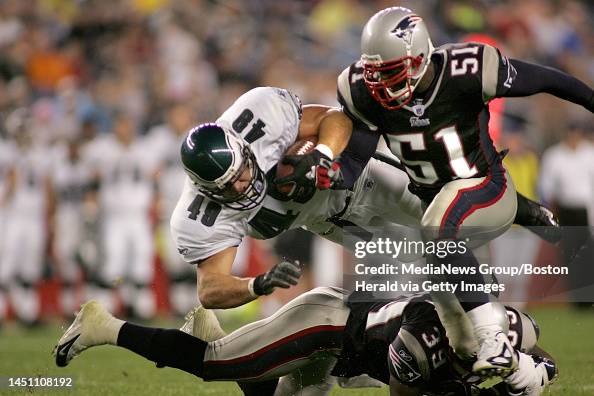 The Eagles Jon Ritchie goes horizontal after being hit by Patriots ...